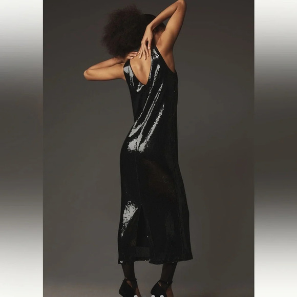 SOPHIE RUE Full Sequence Midi Dress Women’s XS Black V Neck Evening Gown - Picture 3 of 10